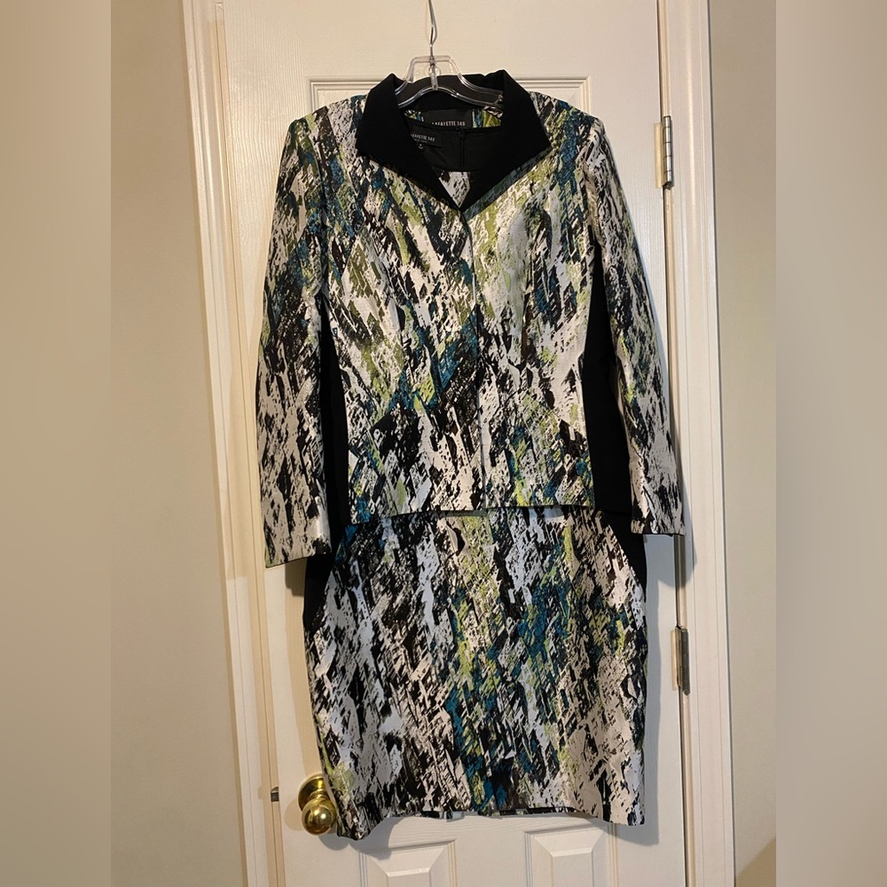 Lafayette 148 New York Black and White Abstract Dress and Jacket 6/8